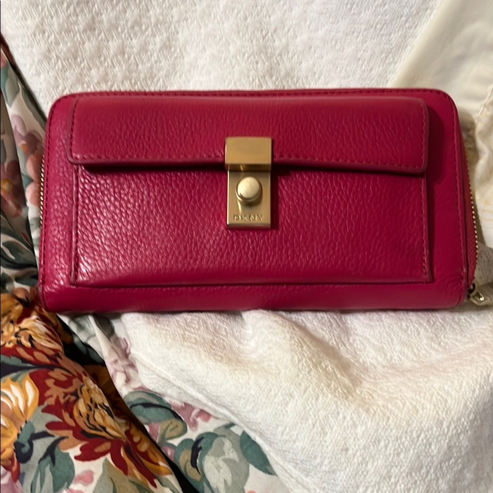 DKNY Pink Leather Wallet with Gold Clasp